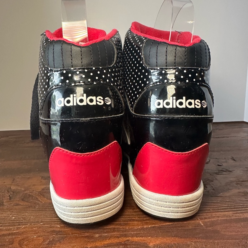 adidas Black White Polka Dot High-Top Sneakers with Pink Trim - Picture 3 of 9